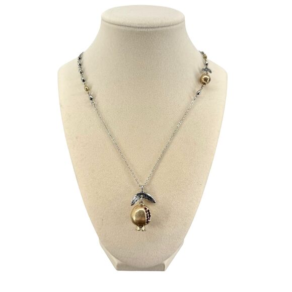 J. Jill Pomegranate Necklace Gold Silver Tone Winter Harvest Pendant 32" Holiday - Picture 2 of 10